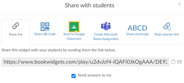 BookWidgets sharing page with clickable links