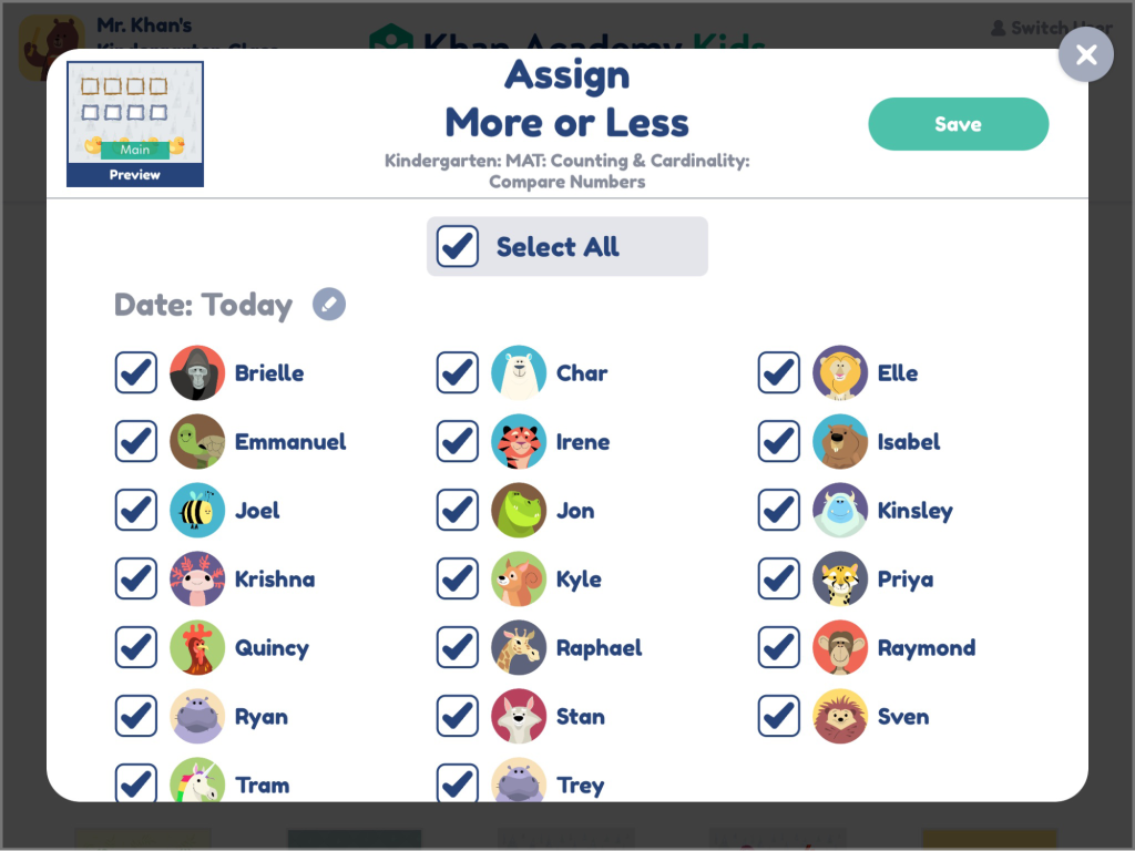 Example of early childhood education game from the Khan Academy Kids App.